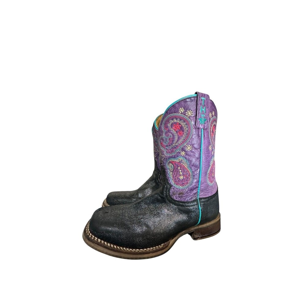 Tin Haul Unisex Kids Western Pull-On Leather Embroidered Purple Black Sz 3